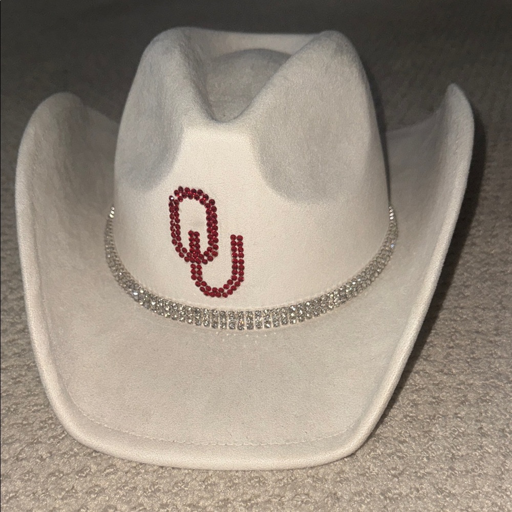 Bedazzled White Cowboy Hat with OU